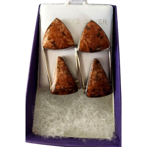 Earrings Moonkaite Jasper Post Silver Drop 10 gr Jerry & Fran Harr Handmade - Picture 10 of 13